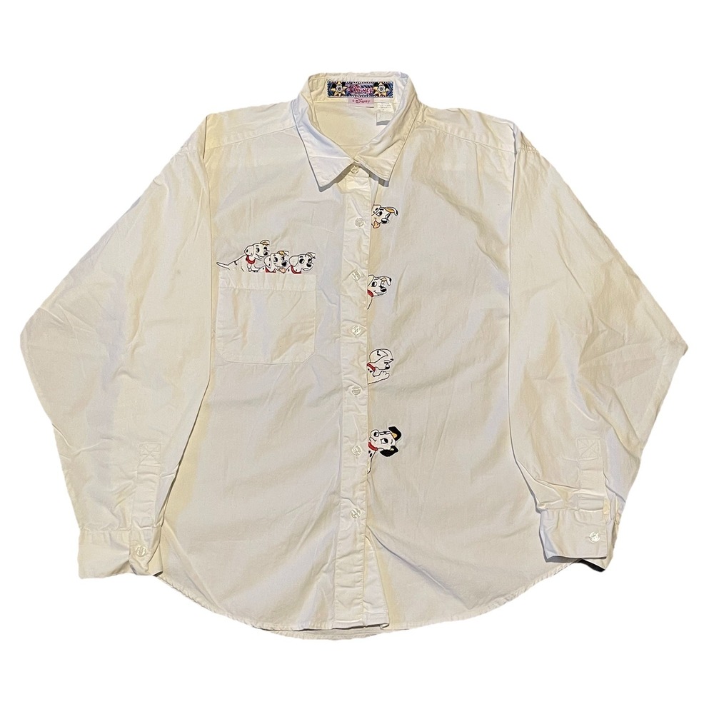 Vintage 90s 101 Dalmatians Women's White Button Up Shirt XL Disney By Joujou